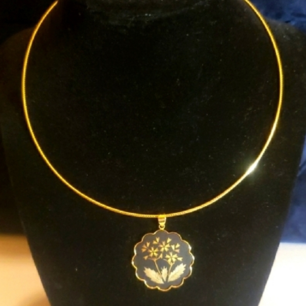 Amita Damascene Gold Plated Pendant and Necklace